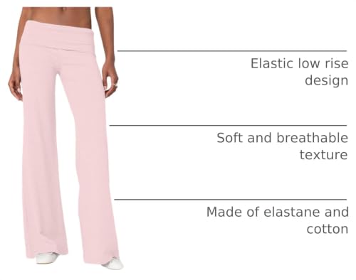 Image of Lounge Yoga Pants for Women Fold Over Low Waist Wide Leg Bell Bottoms | Y2K Foldover Pants, Flare Leggings, Low Rise Yoga Sweatpants