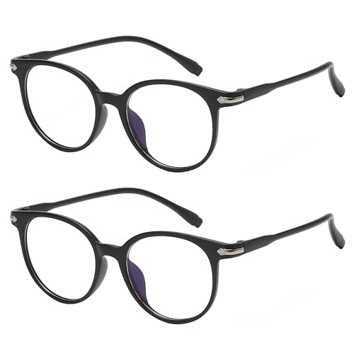 Image of OWL Round Blue Light Blocking Fake Eyeglasses for Women Men - Lightweight Frame, Anti UV400 Rays Protection Eyewear - 2 Pack