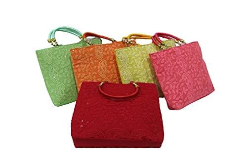goldgiftideas Silk Gold Embroidered Purse for Ladies, Potli Bags for Return Gifts, Shagun Clutch Bags, Ethnic Party Favor Bags, Potli Purse for Mehndi Function (Set of 5)-picture-14
