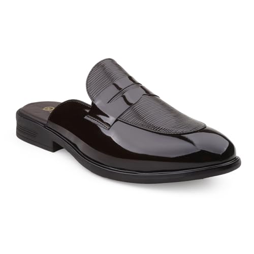 Image of BXXY Men's Office & Outdoor Wear Slip On Loafers and Casual Mules for Men with Embossed Patent Leather Material and Anti-Skid TPR Sole.