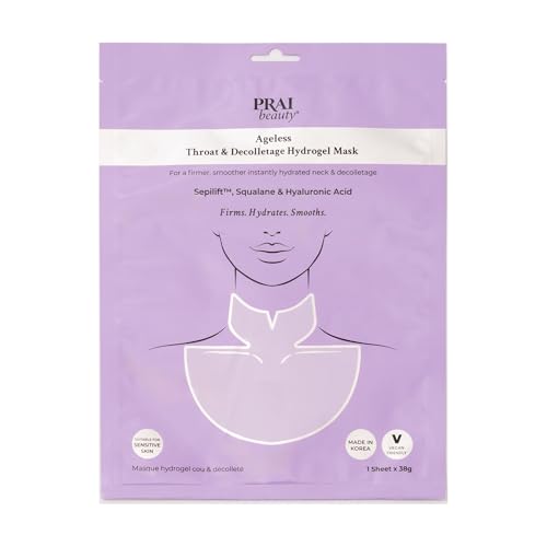 PRAI Ageless Throat & Decolletage Hydrogel Mask - Anti Wrinkle Neck & Chest Firming Treatment - Smoothes Lifts Tightens & Hydrates Skin - With Hyaluronic Acid & Sepilift Technology - Pack of 1
