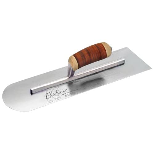 Kraft Tool CFE286L Elite Series Five Star - Paleta de cemento redonda de acero al carbono con parte delantera y trasera cuadrada de 18 x 4 pulgadas con Hdl de cuero