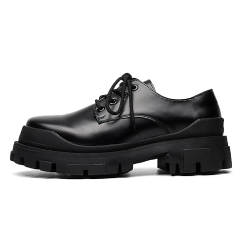 Men's Leather Lace Up Flatform Derby Shoes Round Toe Platform Lug Sole Non Slip Oxfords Casual Work Office Business Dress Shoes3