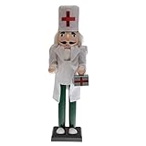Clever Creations Doctor Nutcracker Dressed with White Cloth Lab Coat and Green Scrubs | Red Cross Hat and Doctor's Case | Perfect for Shelves and Tables | Collectible Wooden Nutcracker | 15