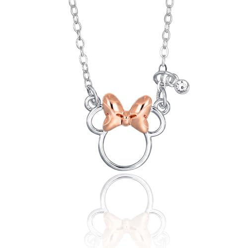Collier Minnie Mouse Disney en laiton ajustable avec pendentif nœud rose