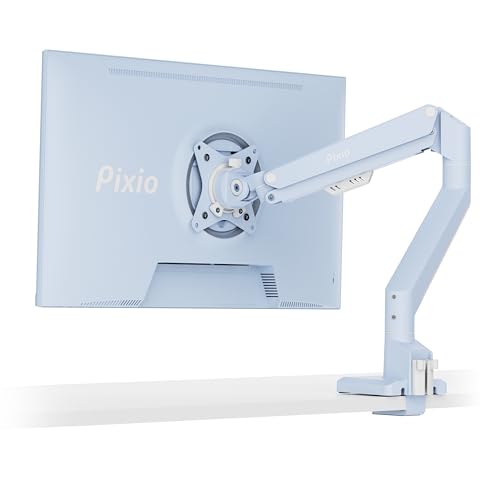 Pixio PS1S Wave Blue Single Monitor Arm Stand Desk Mount - Fits up to 32 inches Monitors and up to 19.8lbs. VESA Compatibility and Integrated Cable Management