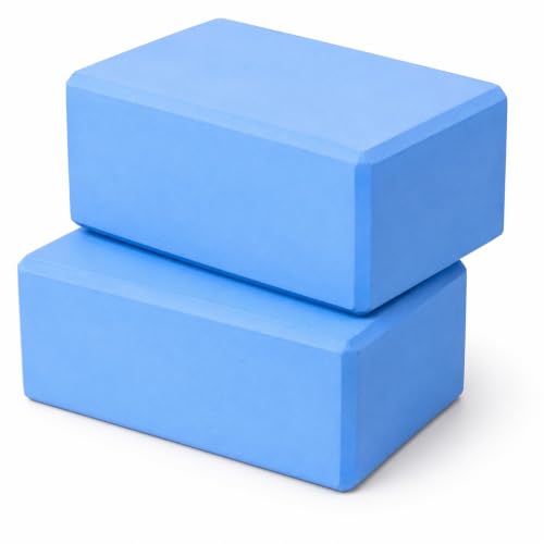 2 Pack Yoga Blocks Non-Slip EVA Foam Bricks for Pilates Fitness & Yoga Practice | High Density Lightweight Gym Blocks for Stretching Balance Flexibility & Support (pair of blue 23 x 15 x 7.5 cm)