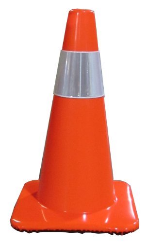 Work Area Protection 18PVCS Polyvinyl Chloride Standard Traffic Cone with 4" VSB Reflective Collar, 7-1/4" Diameter x 18" Height, Fluorescent Orange…