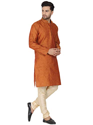 Image of Men's Jacquard Silk Embroidered Kurta Pyjama Set Paisley Thread Work Festive Party Dress