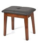YETEYOW Solid Wood Foot Stool Ottoman, 14' H Small Bench Chair Comfy Kids Foot Rest Stools for Under Office Desk at Work for Bedroom/Living Room/Kitchen - Dark Grey