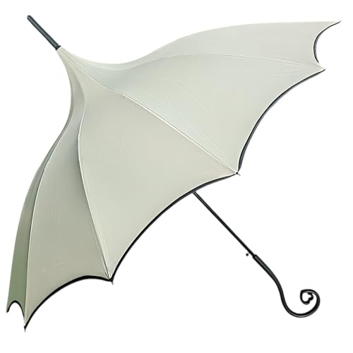 Dark Wing Auto Open Umbrella with Heart of Darkness Handle - Gothic Pagoda Top Design - 12 Rib Windproof Waterproof UV Protection - 41 Large Canopy (Off White)
