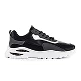Men’s Fashion Trainers, Stylish Casual Walking Shoes with Comfortable Sole, Lace Up Durable Everyday Footwear (Black, UK 9)