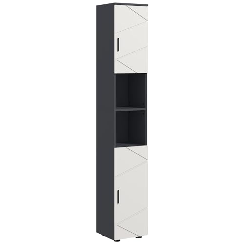 kleankin Badezimmerschrank schmal, Hochschrank Toilettenschrank mit Verstellbar Regal und 2 offenen Fächern, Badschrank für kleine Räume Badezimmer, Wohnzimmer 30 x 30 x 183 cm Grau