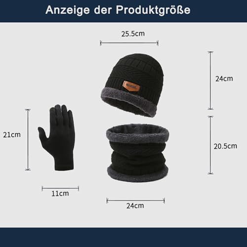 Mütze Schal Handschuhe Set für Herren und Frauen - 3 in 1 Winterset Mit Touchscreen Handschuhen und Wärmer