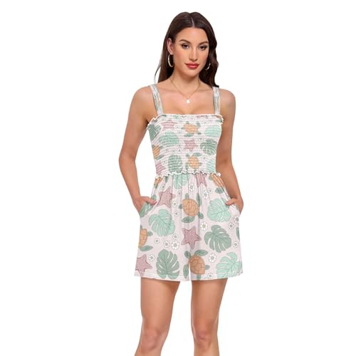 Barboteuse pour femme avec motif tortue de mer et fleurs vêtement décontracté col carré