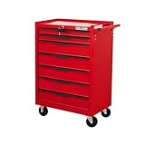 Servante d’Atelier avec 7tiroirs,Caisse à Outils en métal de grande capacité | avec roues et serrure à clé | chariot à outils de rangement roulant pour garage, etabli atelier garage (Rouge, 7 Tiroirs)