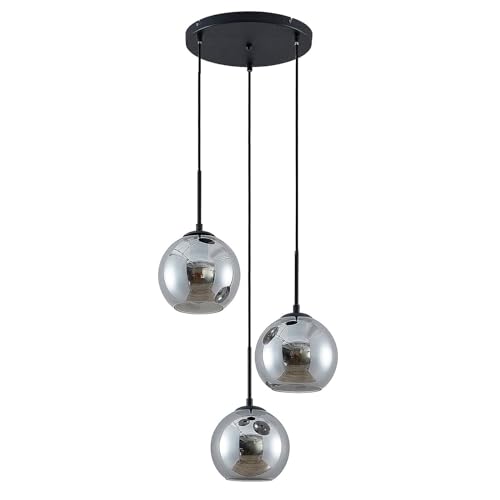 Lindby Esstisch Pendelleuchte Glas rauchgrau, 3 Schirme Ø 20 cm Hängeleuchte Rauchglas Esszimmer 3x E27 ohne Leuchtmittel Hängelampe Wohnzimmer Esszimmerlampe