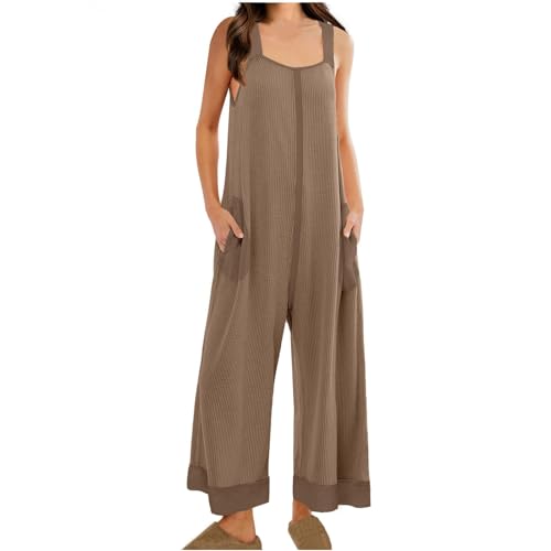 Comfort Items Jumpsuits for Women Dressy Casual Sleeveless Cutout Back Wide Leg Overalls Loose Fit Sexy Vacation Rompers with Pocket Mameluco para las mujeres