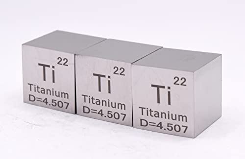 Image of 1 inch 25.4mm Titanium Metal Cube Ti up to 99.9% Pure Periodic Table Element Engraved Density Collection Science Education Display Block Cube + Acrylic Case Box - 1PC