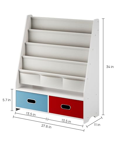 Image of SEIRIONE Sturdy Kids Bookshelf, 5-Tier Book Shelf for Kids Room, Nursery Room, Playroom Classroom, Deep Slings to Keep Books Upright, Ideal Height for Toddler Age 3+, White