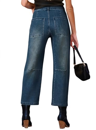 Image of EVALESS Barrel Jeans Women Baggy Stretchy Cropped Denim Pants