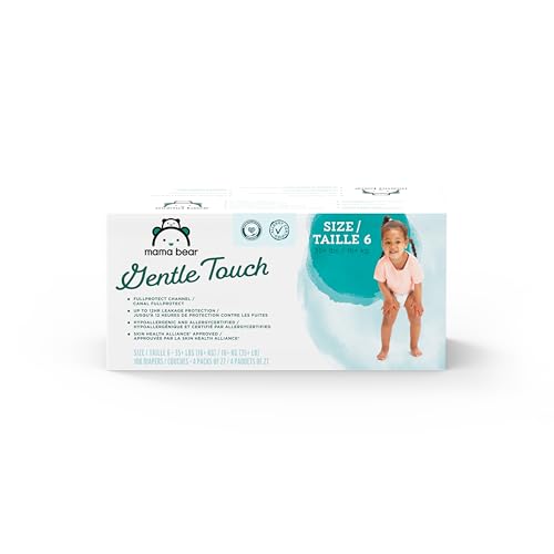 Amazon Brand - Mama Bear Gentle Touch Diapers, Size 6, 108 Count (4 packs of 27)