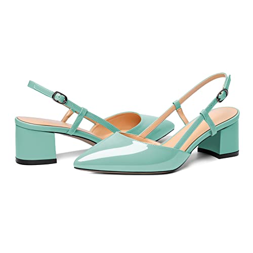 Mettesally Womens Block Heels Slingback Pointed Toe Pumps Ankle Strap Mid Chunky Heels Comfortable Closed Toe Prom Wedding Shoes4