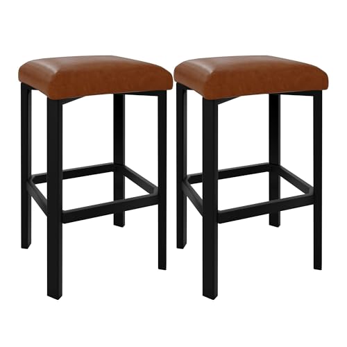 Butacos IDEALHOUSE de 24 pulgadas, set de 4 sillas para barra con tapizado en cuero PU y acolchado de 2 pulgadas, altura para mostrador, base metálica resistente, fácil ensamblaje, para isla de cocina o barra, color marrón miniatura 3