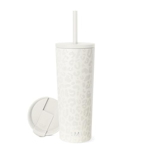Simple Modern Insulated Tumbler with Straw and Lid, Iced Coffee Cup Reusable Stainless Steel Water Bottle Travel Mug, Gifts for Women & Men, Classic Collection, 24oz, Cream Leopard