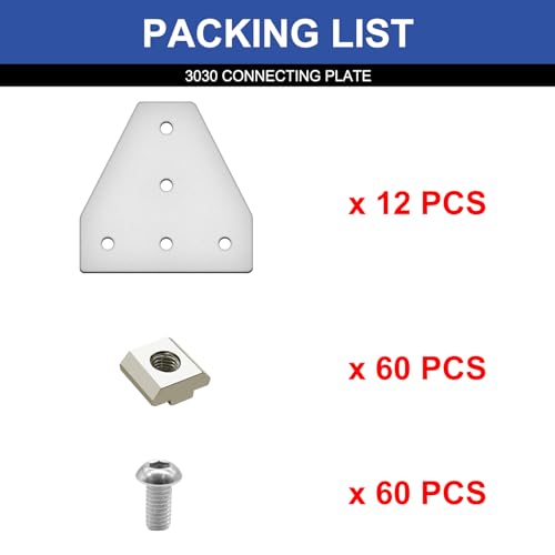 Image of 12pcs 3030 Brackets T Plate Connector Joint Plate T Slot Hardware V Slot Accessories 3030 Aluminum Extrusion Bracket Silver
