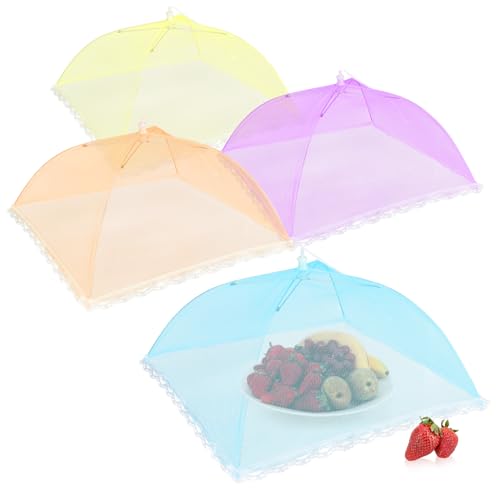 com-four® 4X Speisehauben, Faltbare Obsthaube 45 cm - Bunte Abdeckhauben für Lebensmittel - Fliegen-Schutz, Fliegenschutz und Insektenschutz beim Essen (4 Stück - gelb lila blau orange)