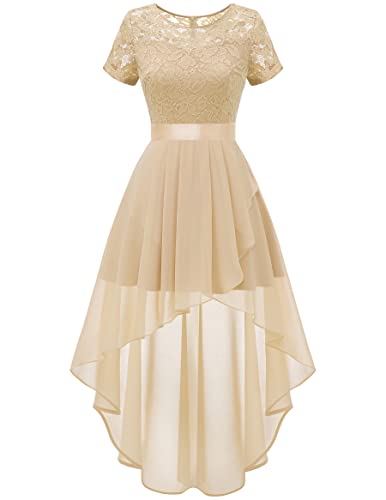 Wedtrend Robe de soirée élégante pour mariage en mousseline de soie haute basse avec dentelle, champagne, L Cover
