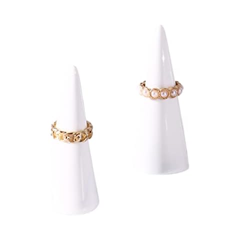 oskas White Modern Ring Holder for Nightstand Ceramic Cone Tower Shape Decorative Display Stand for Jewelry Ring/MEN Ring Holder 2pcs set Cover