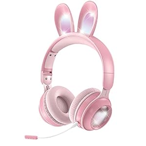 Matedepreso Kabelloses Gaming-Headset, UKW-Radio mit Mikrofon, Kaninchenohr-Design, mit LED-Licht, für Zuhause, Geschenk…