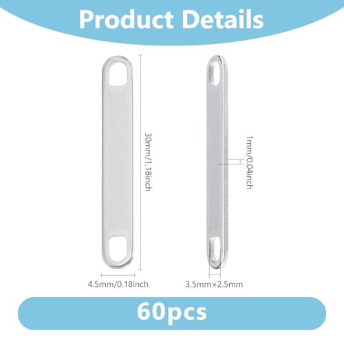 DICOSMETIC 60Pcs Stainless Steel Blank Tags Rectangle Link Charm Metal Stamping Blank Engraved Pendant Bar Link Charms Pendants with 2 Holes for Jewelry Making DIY Craft - Image 2