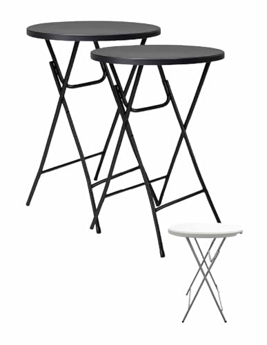 Jardin202 - Mesa Plegable Redonda 80x110cm Blanca Catering | Mesa Resina con Patas de Acero Plegable para Eventos. terraza y Camping (Negro. 2 Unidades)