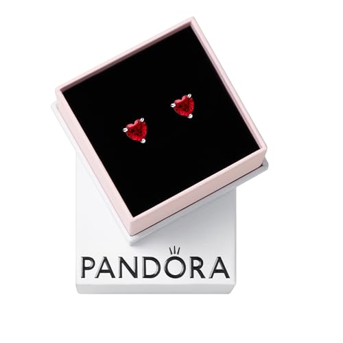 PANDORA Red Heart Stud Earrings - Gift for Her - Sterling Silver Stud Earrings with Man-Made Stones - Jewelry for Women - With Gift Box