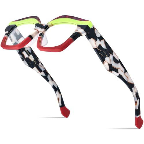 Image of HEPIDEM Multicolor Acetate Glasses Frame Women Oversize Vintage Round Eyeglasses Optical Spectacles 9271