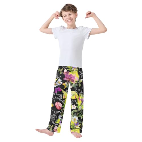 Mathematical Science Floral Boys Long Pants Soft Trousers Elastic Waist Kids Lounge Bottoms with Pockets S-XL2