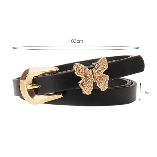 Women Outfit Accessory Imitation Leather Belt Metal Butterflies4