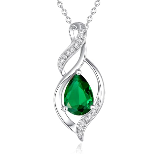 FANCIME May Birthstone Necklace for Women Emerald Teardrop Necklace Sterling Silver Infinity Love...