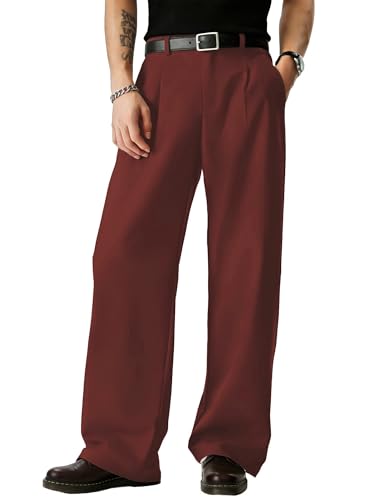 Image of JMIERR Mens Baggy Casual Dress Pants Lightweight Pleated Old Money Wide Leg Pants Loose Relaxed Fit Trousers
