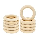 10PCS Natural Wooden Rings for Crafts, Unfinished Wooden Rings for Macrame, DIY Wood Pendant Connectors 55mm/2.2inch