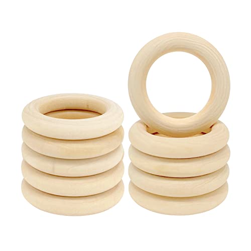 10PCS Natural Wooden Rings for Crafts, Unfinished Wooden Rings for Macrame, DIY Wood Pendant Connectors 55mm/2.2inch