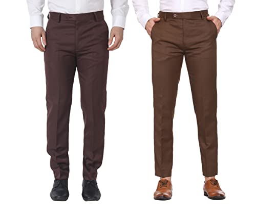 Image of MALENO Men Formal Trouser Regular Fit Solid | Soft and Breathable Pant Combo (Pack of 2)