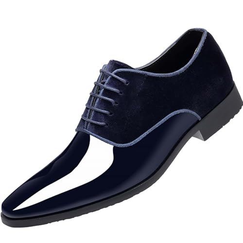 Derbies Homme Bleu Marine Vernis Velours Bout Pointu Lacets Style Anglais Chaussures Formelles Elegantes Conçues pour Bureau Mariage et Soiree de Gala,...