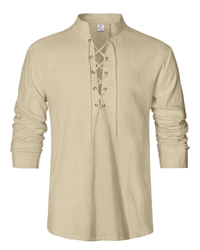 JESDM Leinen Hemd Herren Langarm Oberhemden Herren Langarm Hemd Khaki XL