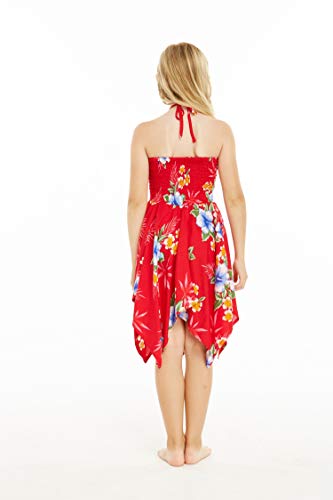 Girl Gypsy Uneven Bottom Hawaiian Luau Dress in Hibiscus2