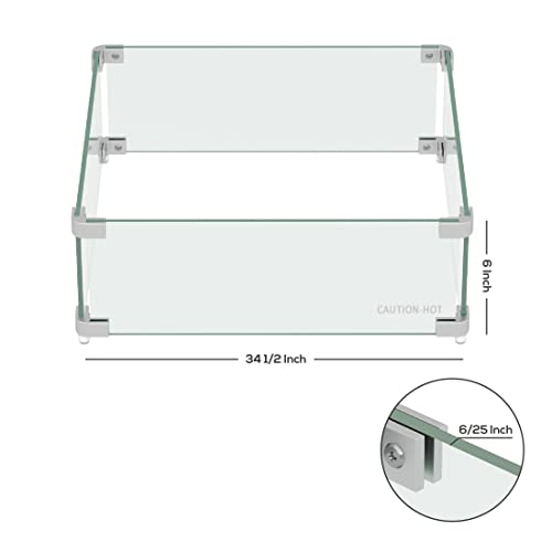 Wo Westin Outdoor Square Fire Pit Table Clear Tempered Glass Wind Guard For Patio, Flame Protection Shield Fence, 6/25 Inch Thickness, (34.5" Width) #TOP1