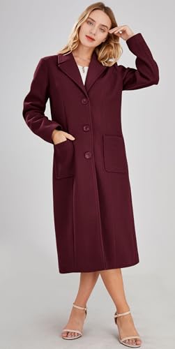 chouyatou Women's Big Notch Lapel Single Breasted Mid-Long Wool Blend Coat4